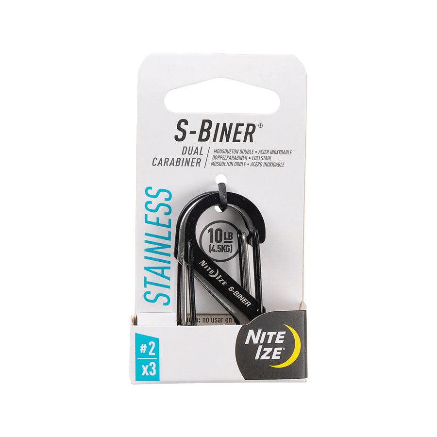 Nite Ize - S-Biner Dual Carabiner | Stainless Steel #2 (Pack of 3) | Black/Stainless Steel
