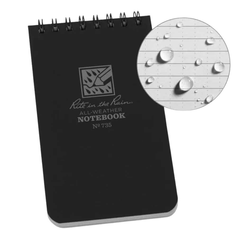 Rite in the Rain - No.735 3" x 5" Top Spiral Notebook | Black