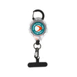 A retractable phone tether with a black cord, a clip, and a label with the Boomerang Tool Company logo.