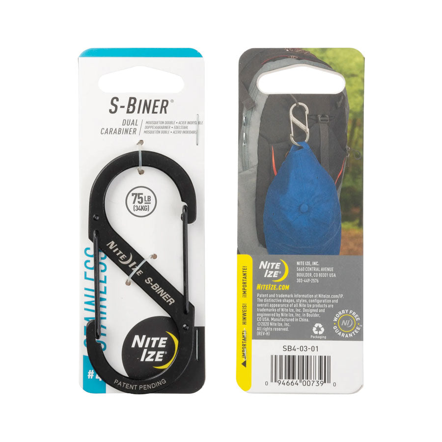 Nite Ize S-Biner Dual Carabiner Stainless Steel-S-Biner-Nite-Ize-#4 Single-Black-TacSource