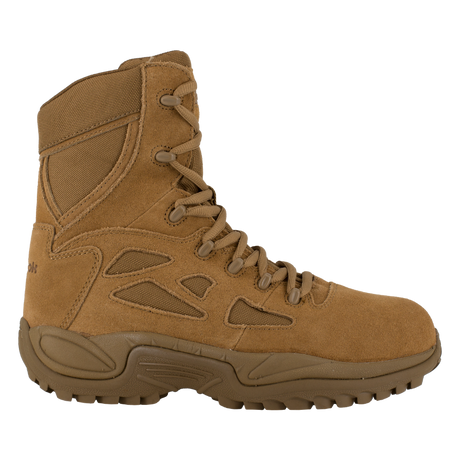 Reebok Rapid Response 8 side zip composite toe boot in coyote, side view of the outer side