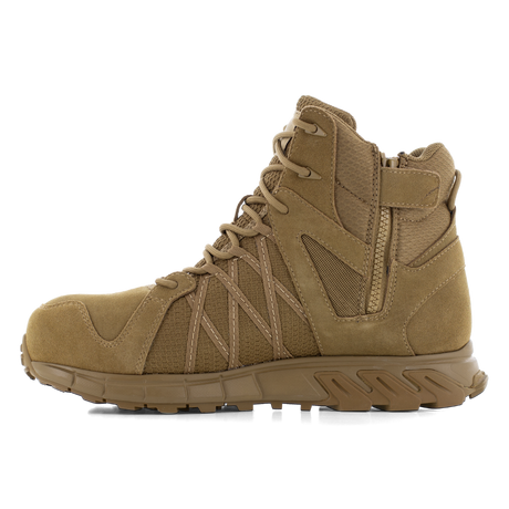 Reebok Trailgrip Tactical 6 side zip composite toe boot in coyote, side view of the inner side